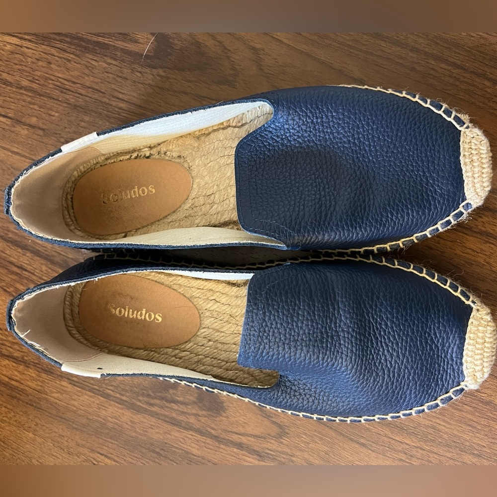 Soludos Leather Platform Smoking Slipper Marine Blue